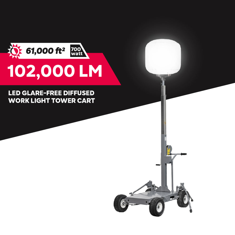 102,000 Lumens LED Glare-Free Diffused Work Light Tower Cart